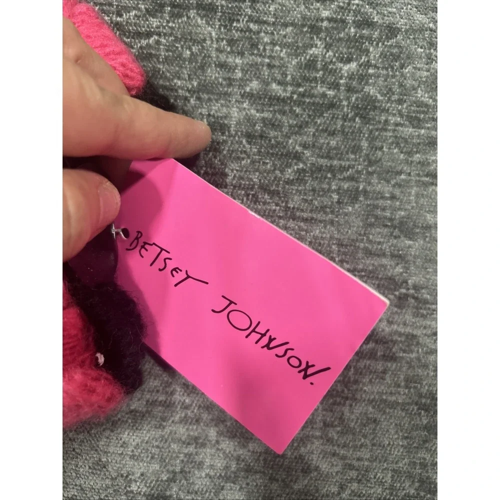 Betsey‎ Johnson fingerless Texting Gloves Bow Stripe knit Pink Black NWT